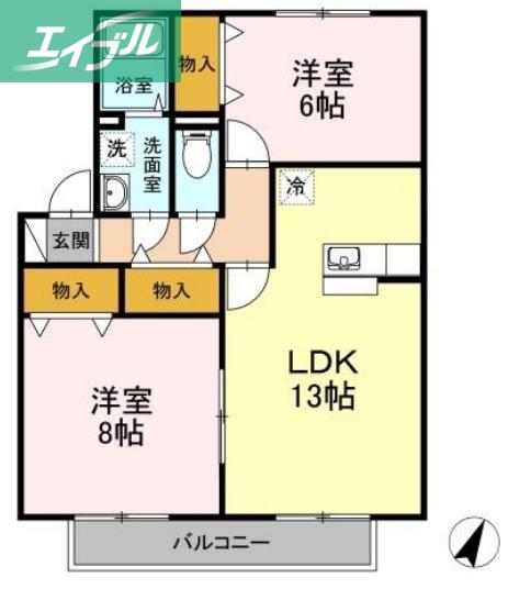 ボナールII(2LDK/2階)の間取り写真