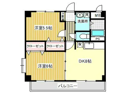ラフィネ(2DK/2階)の間取り写真
