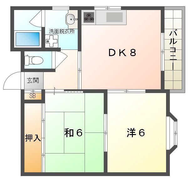 シェルマンド薩摩(2DK/2階)の間取り写真