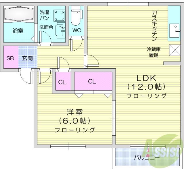 サンライズ(1LDK/1階)の間取り写真