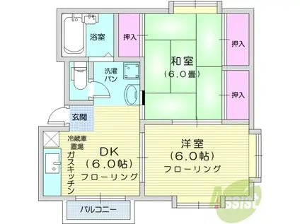 サンハイム若葉(2DK/2階)の間取り写真