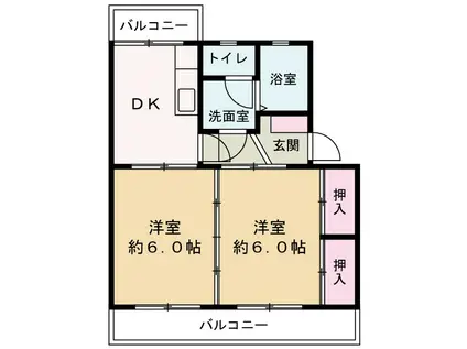 ルミエールII(2DK/1階)の間取り写真