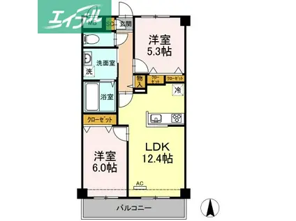 フローラル・コートII(2LDK/3階)の間取り写真