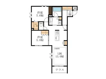 LE RUAHレルーア(2LDK/1階)の間取り写真