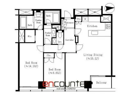 紀尾井町ガーデンタワー(2LDK/24階)の間取り写真