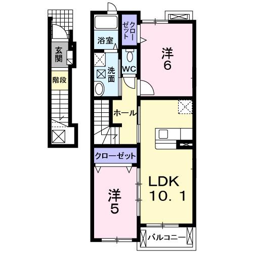 ニュープレイスB(2LDK/2階)の間取り写真