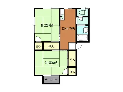 コーポ矢尾(2DK/1階)の間取り写真