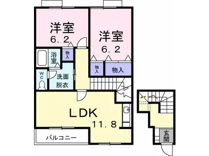 ハイム高岡II(2LDK/2階)の間取り写真