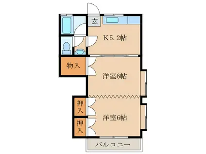 黒木アパート(2K/2階)の間取り写真