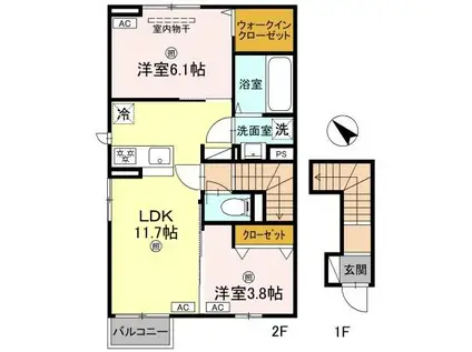 CLARIA萩(2LDK/2階)の間取り写真