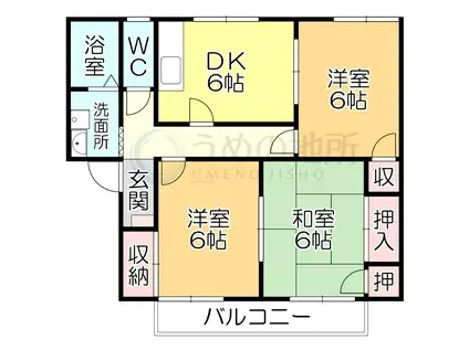 シティベール山村III B棟(3DK/1階)の間取り写真