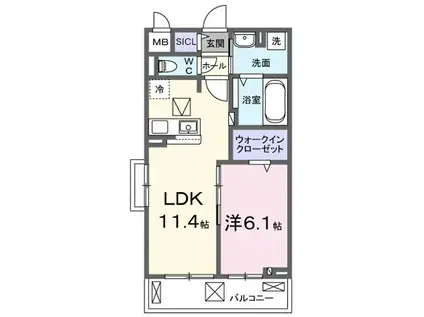 ノルド フィウーメ(1LDK/1階)の間取り写真