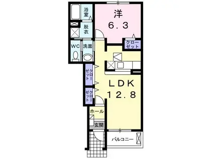 ビリーヴB(1LDK/1階)の間取り写真