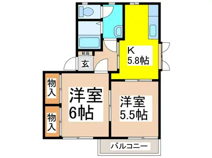 ベルメゾンおかざわ A(2K/2階)の間取り写真