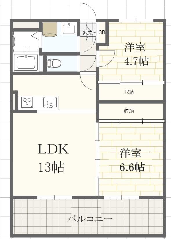 リバーサイド兼田(2LDK/3階)の間取り写真