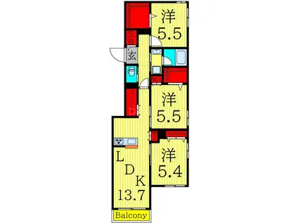 南葛西2丁目メゾン(3LDK/1階)の間取り写真