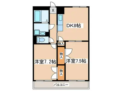 アンプルールフェールドリーミ(2DK/2階)の間取り写真