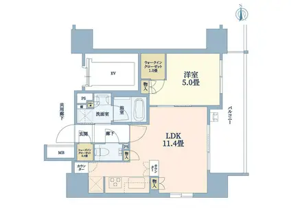 パークリュクス秋葉原MONOイースト(1LDK/2階)の間取り写真