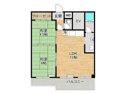 サンライフ箕面(2LDK/3階)の間取り写真