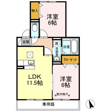 コットンハウス(2LDK/1階)の間取り写真