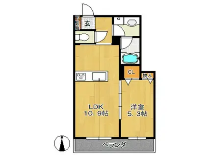 パリブレスト共和(1LDK/3階)の間取り写真