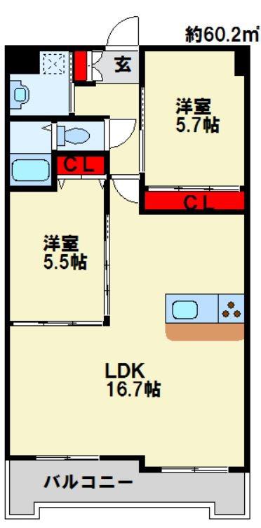 VENT CREST (2LDK/8階)の間取り写真