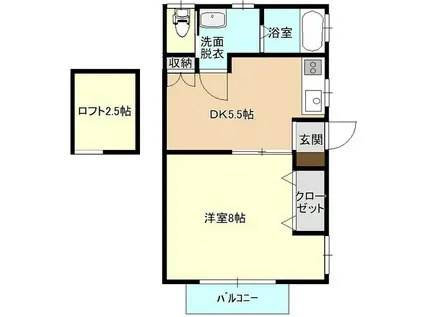 メリージャスミン(1DK/2階)の間取り写真
