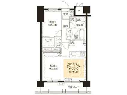 フロール横浜三ッ沢(2LDK/3階)の間取り写真