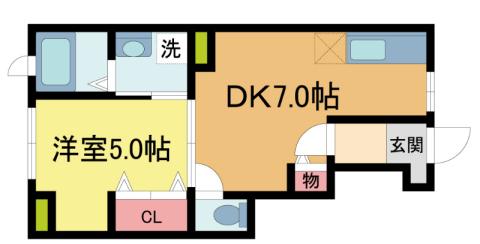 ヴァレンティア西宮北口(1DK/1階)の間取り写真