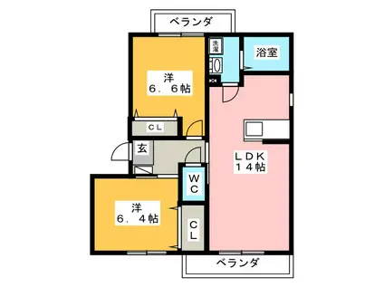 エルノルテ誠和C(2LDK/1階)の間取り写真