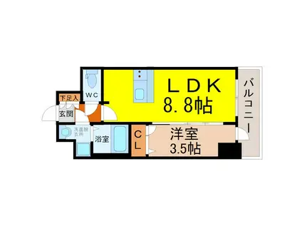 ファステート東別院シュプール(1LDK/8階)の間取り写真