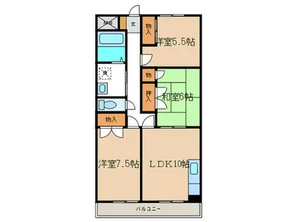 ピースフルゆうⅠ(3LDK/1階)の間取り写真