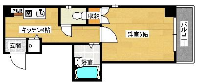 センチュリー皆実(1K/2階)の間取り写真