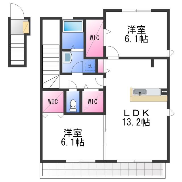 プロニティヴィラC(2LDK/2階)の間取り写真