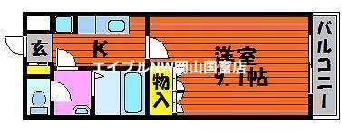 ソワセルクル長船(1K/1階)の間取り写真