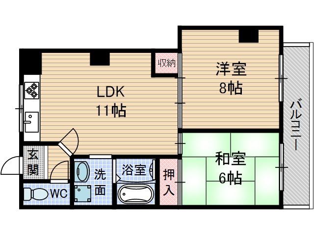 ハーベスト茨木(2LDK/1階)の間取り写真