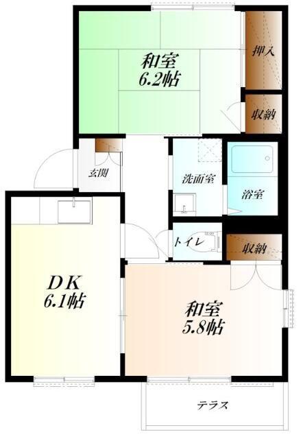 グリーンハイツE棟(2DK/1階)の間取り写真