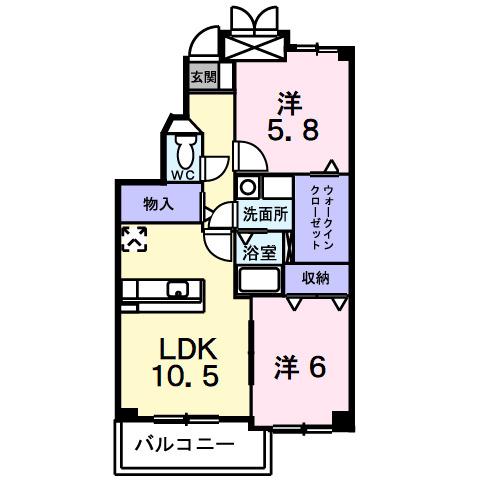 イーストガーデン(2LDK/2階)の間取り写真