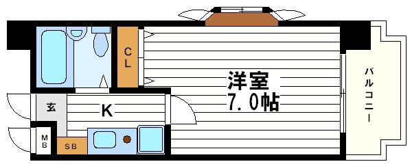 セレッソコート大阪城前(1K/2階)の間取り写真
