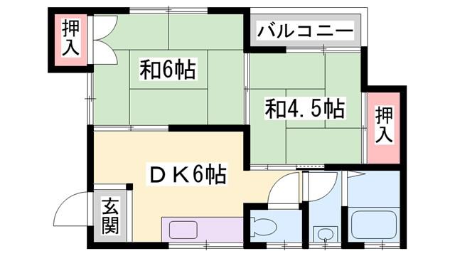 シンプルライフ田寺(2DK/2階)の間取り写真