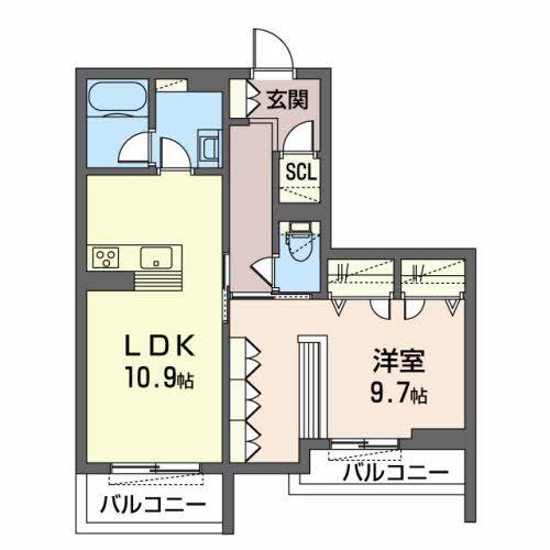 シャーメゾン リュエル八戸ノ里(1LDK/2階)の間取り写真