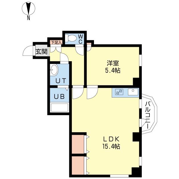 水車町マンション(1LDK/6階)の間取り写真