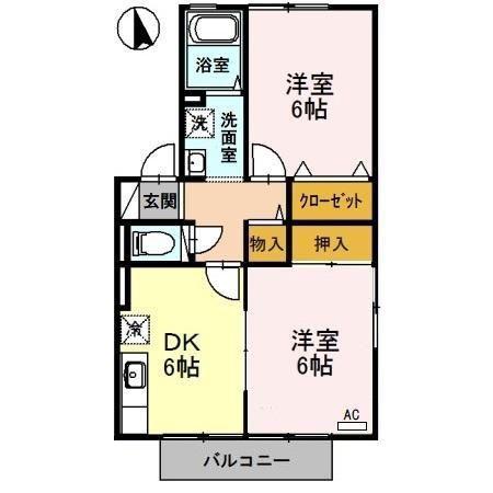 リヴェール B棟(2DK/2階)の間取り写真