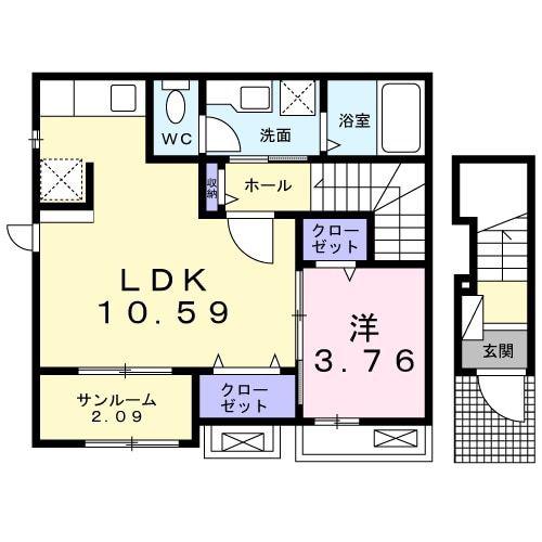 ロジュマン堀之内(1LDK/2階)の間取り写真