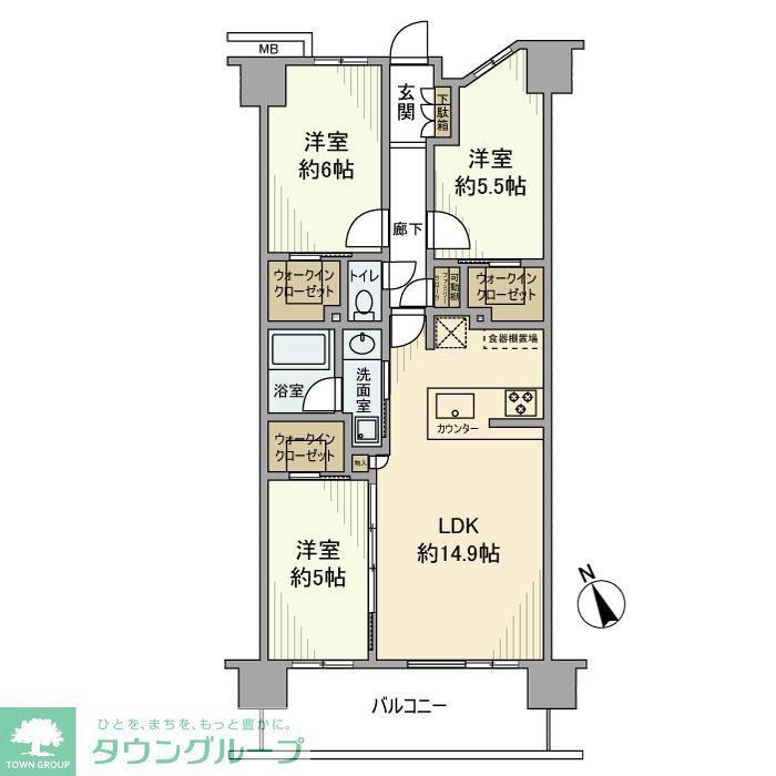 サンクレイドル八千代中央レジデンス(3LDK/11階)の間取り写真