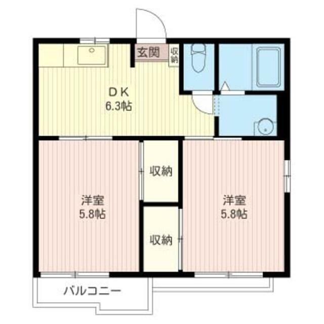 ヴェルディ菊池(2DK/2階)の間取り写真