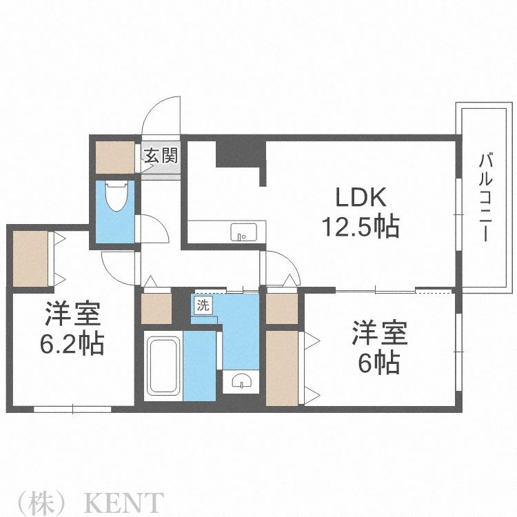 RAINBOW ROAD南円山(2LDK/2階)の間取り写真
