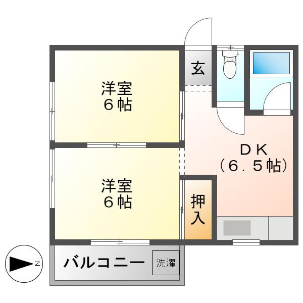 メゾン巾(2DK/2階)の間取り写真