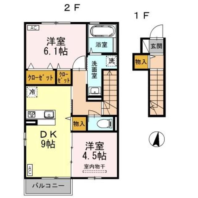 スズカゼ B棟(2DK/2階)の間取り写真