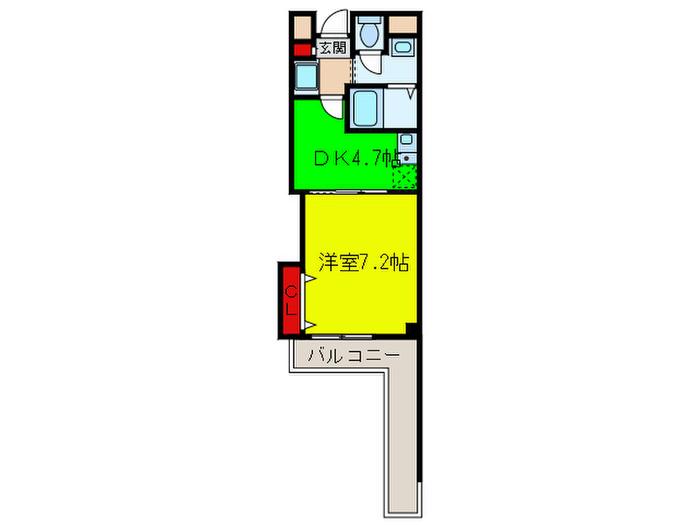 ヴィルヌーヴ南上町(1DK/4階)の間取り写真